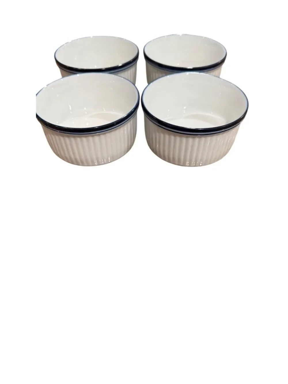 Dansk Bistro Ceramic Bakeware Ramekins White W/ Blue Rim 4-Inch Set Of 4 Baking